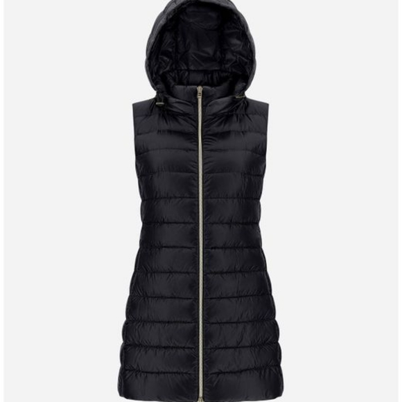 DONNA KARAN REVERSIBLE LONG HOODED PUFFER VEST WITH FAUX FUR - Picture 10 of 10